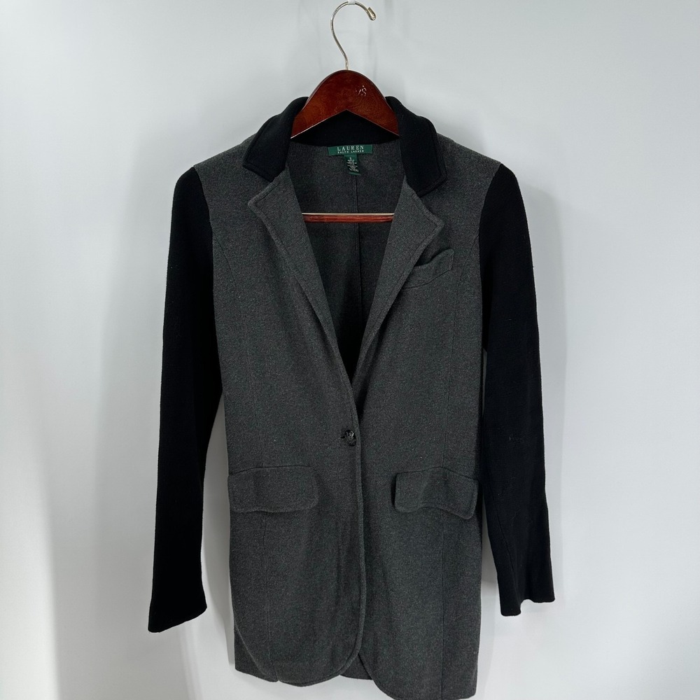 Lauren Ralph Lauren‎ Colorblock One-Button Sweater Blazer Black Gray Size S